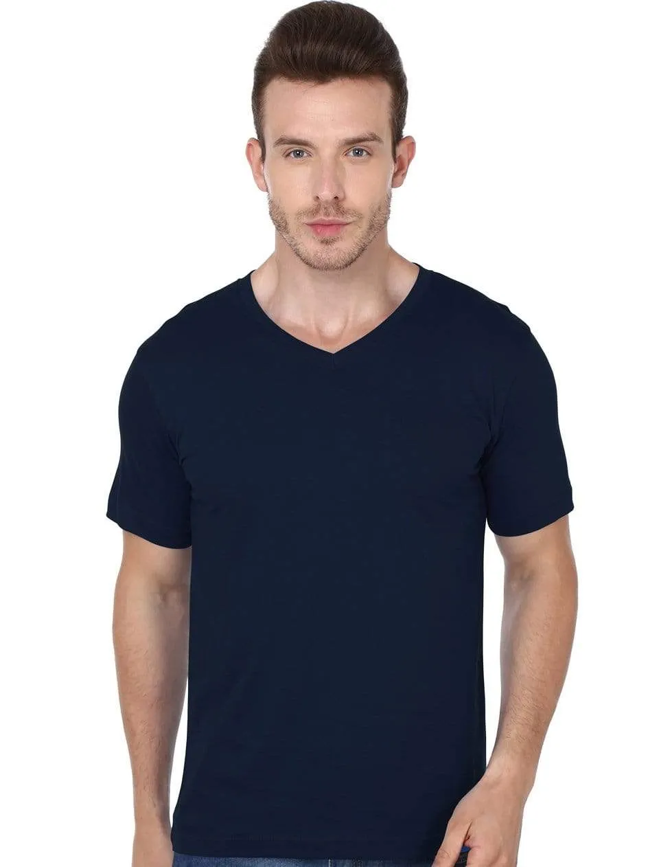 Men's V-neck plain T-shirt Navy Blue (Regular Fit)