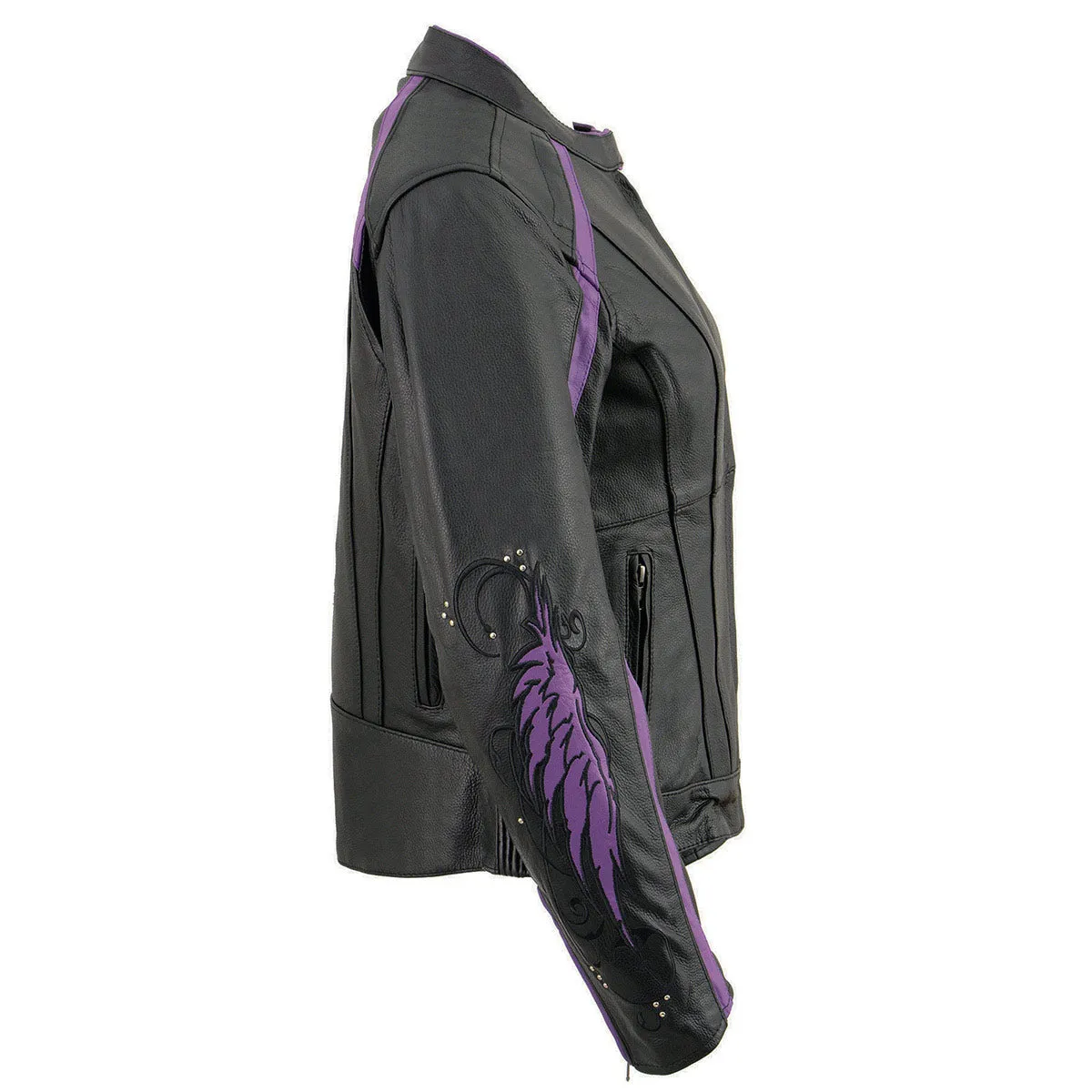 Milwaukee Leather ML1952 Women's Black and Purple Embroidered and Stud Design Scooter Jacket