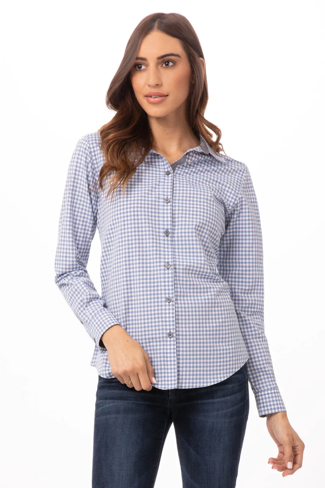 Modern Gingham Women's Long Sleeve Dress Shirt