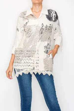 Music Inspired Embellished Button-Up Shirt