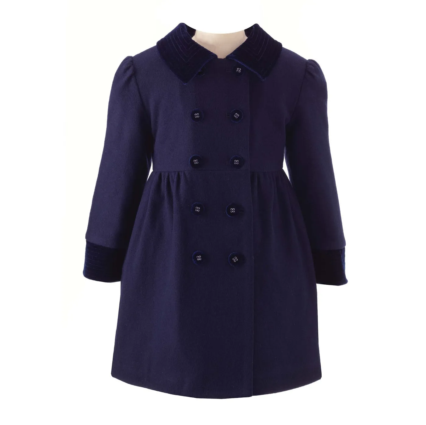 Navy Velvet Trimmed Dress Coat