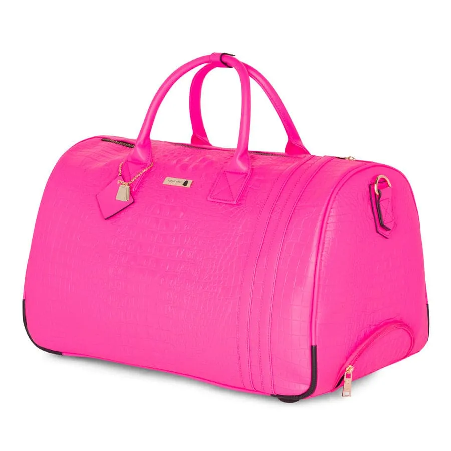 Neon Pink Apollo 2 Faux Crocodile Skin Rolling Duffle Bag