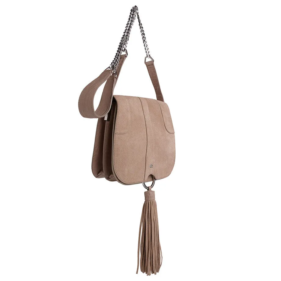 Nude Suede Tassel Saddle Bag