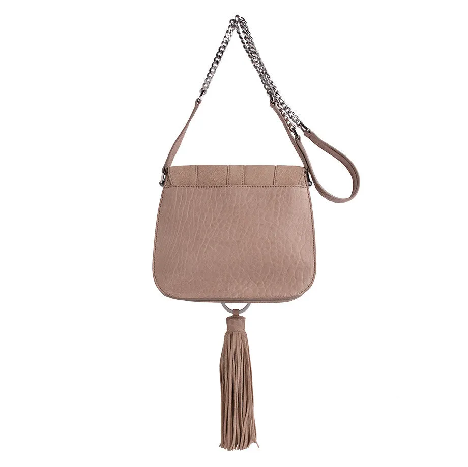 Nude Suede Tassel Saddle Bag