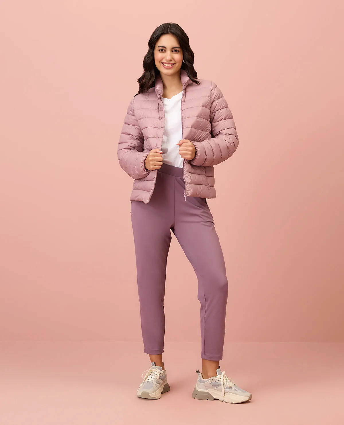 NYKD By Nykaa Ultra Light Weight Puffer Jacket with Inbuilt Bag (Set of 2)-NYAT405-Blush