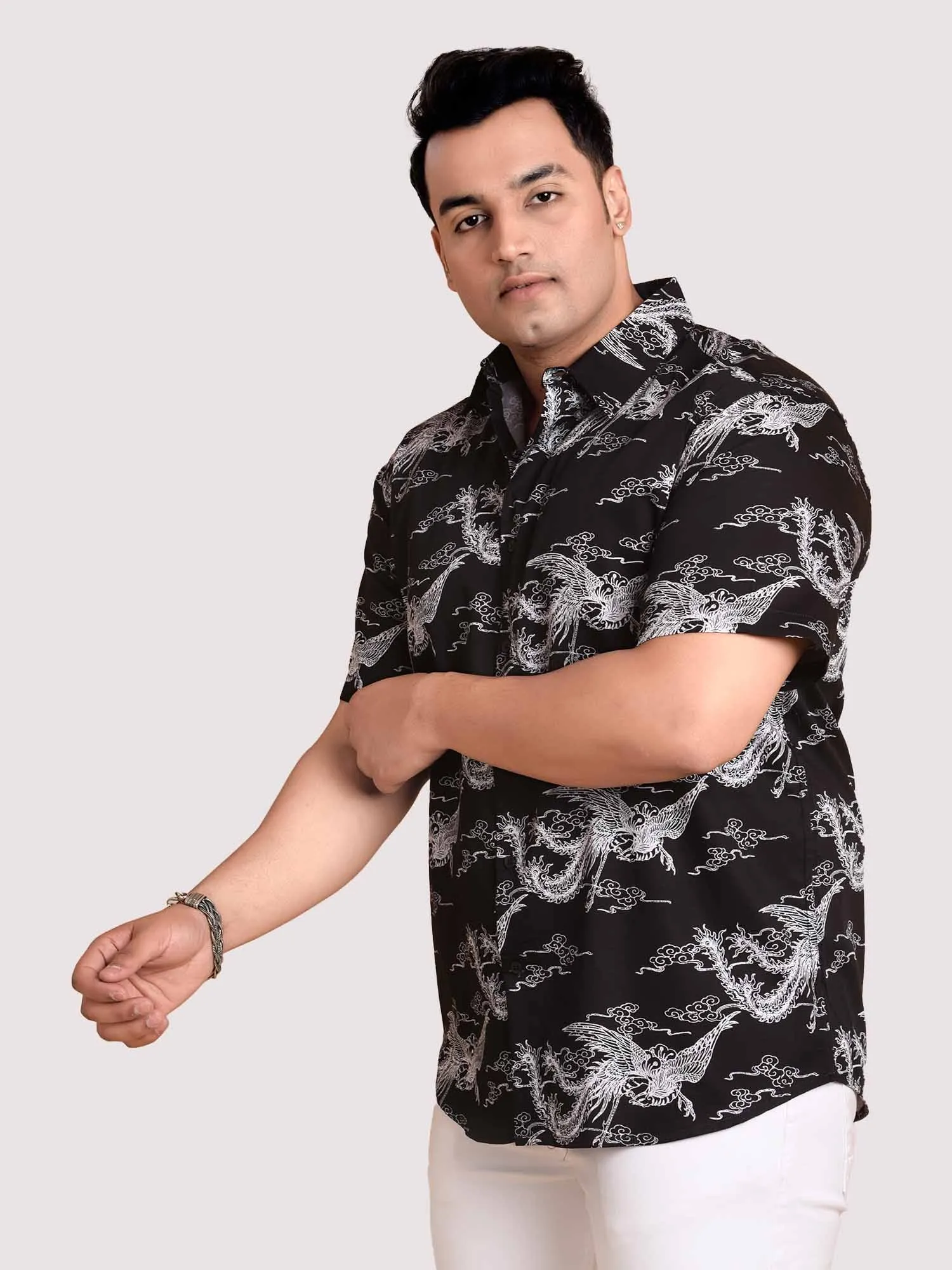 Oasis Of Imagination Black Digital Printed Shirt Men's Plus Size