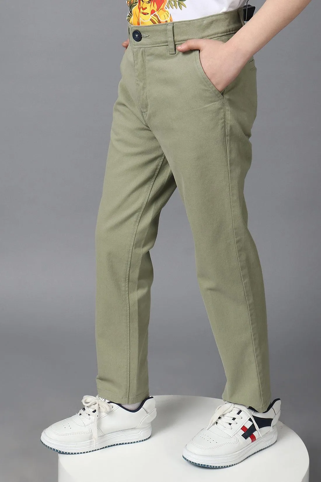 One Friday Kids Boys 100% Cotton Green Chinos With Pockets