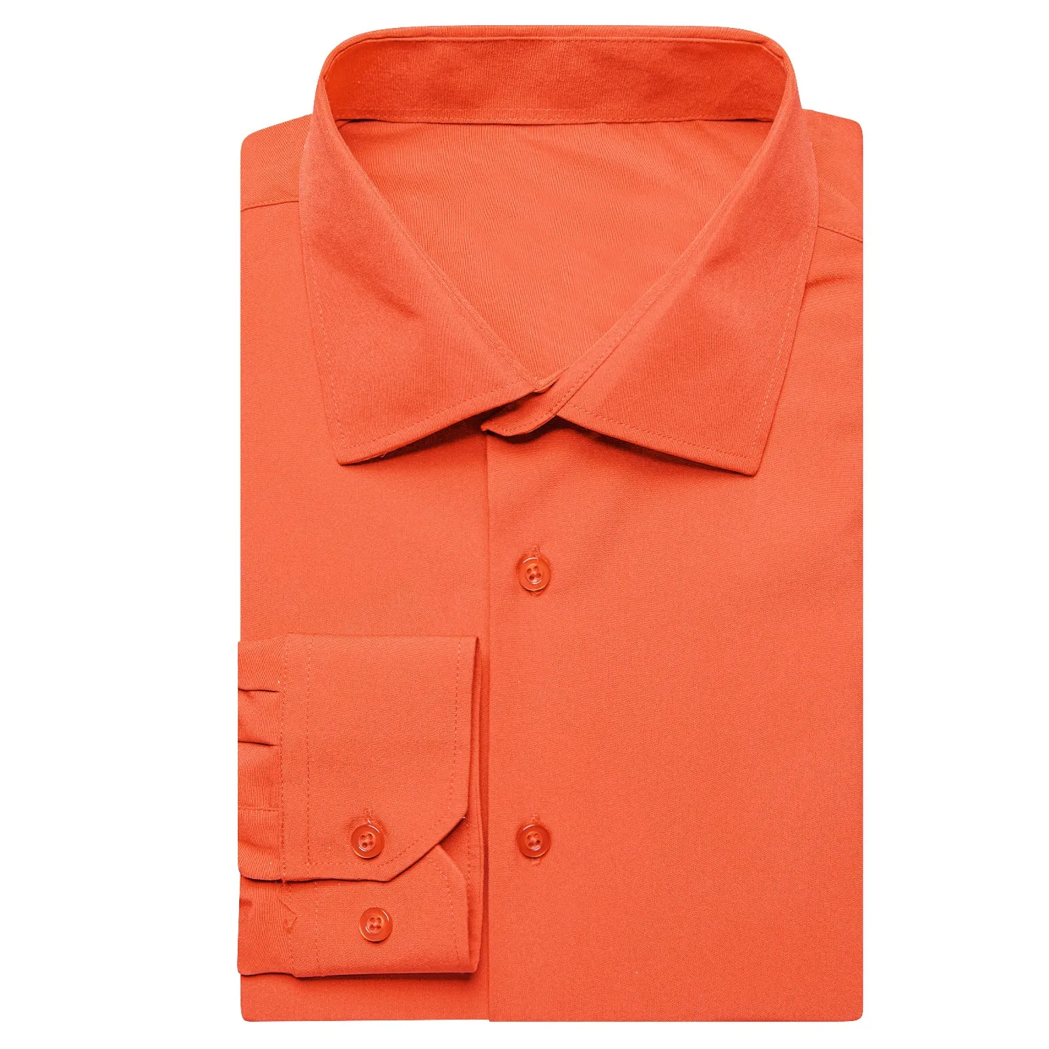 Orange Solid Four-way Stretch Fabric Men's Long Sleeve Shirt