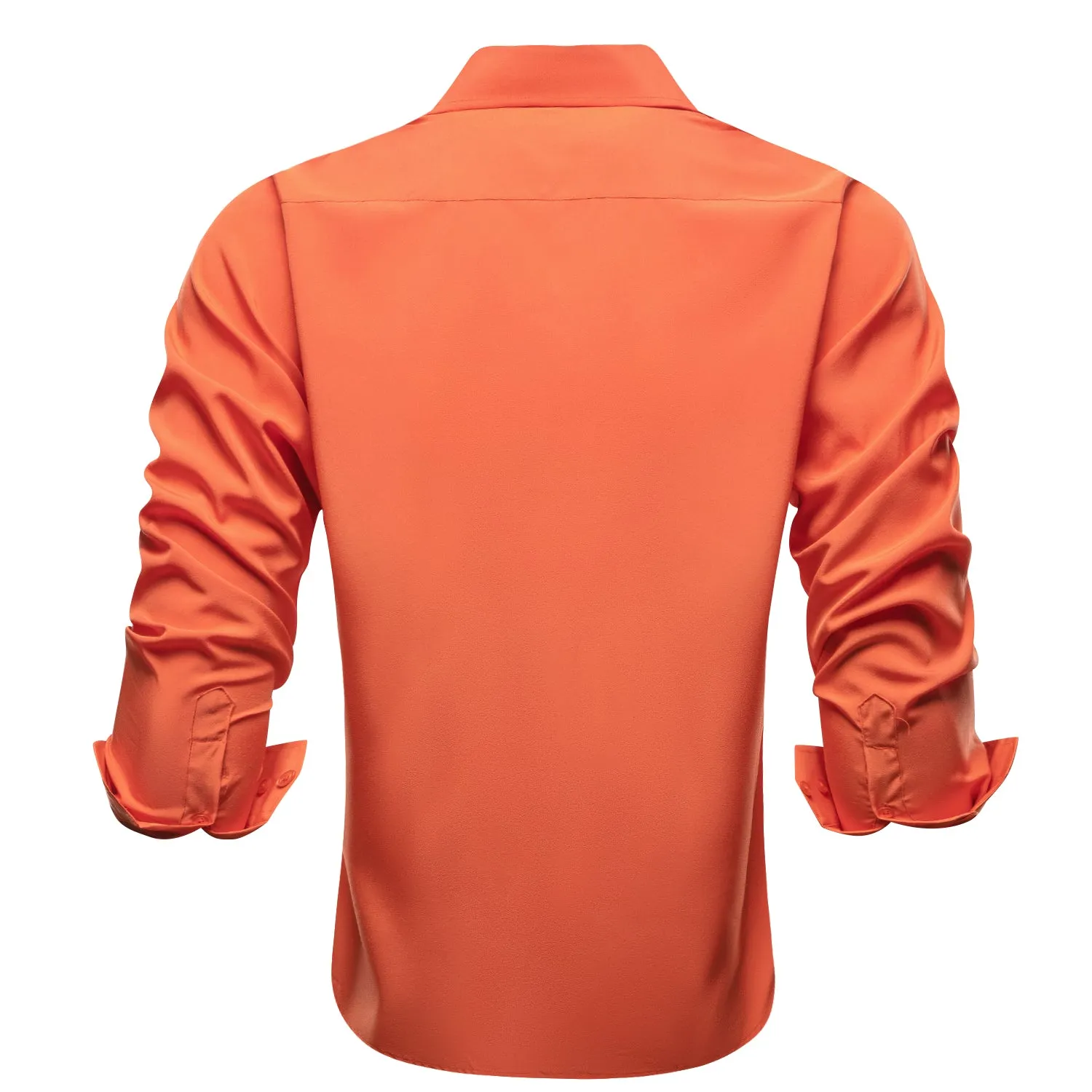 Orange Solid Four-way Stretch Fabric Men's Long Sleeve Shirt