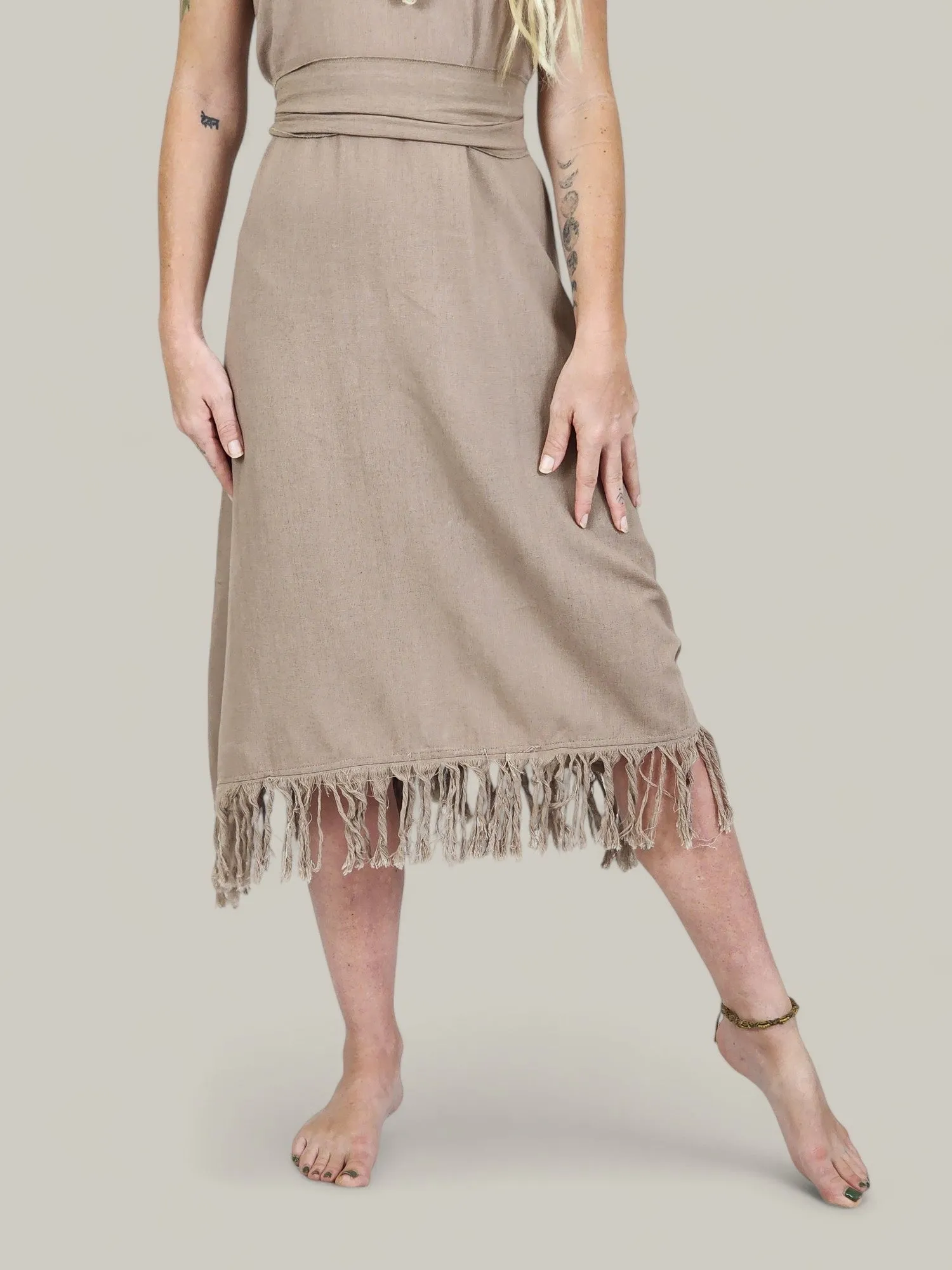 Organic Cotton Dusty Rose Fringe Dress (Open Back)