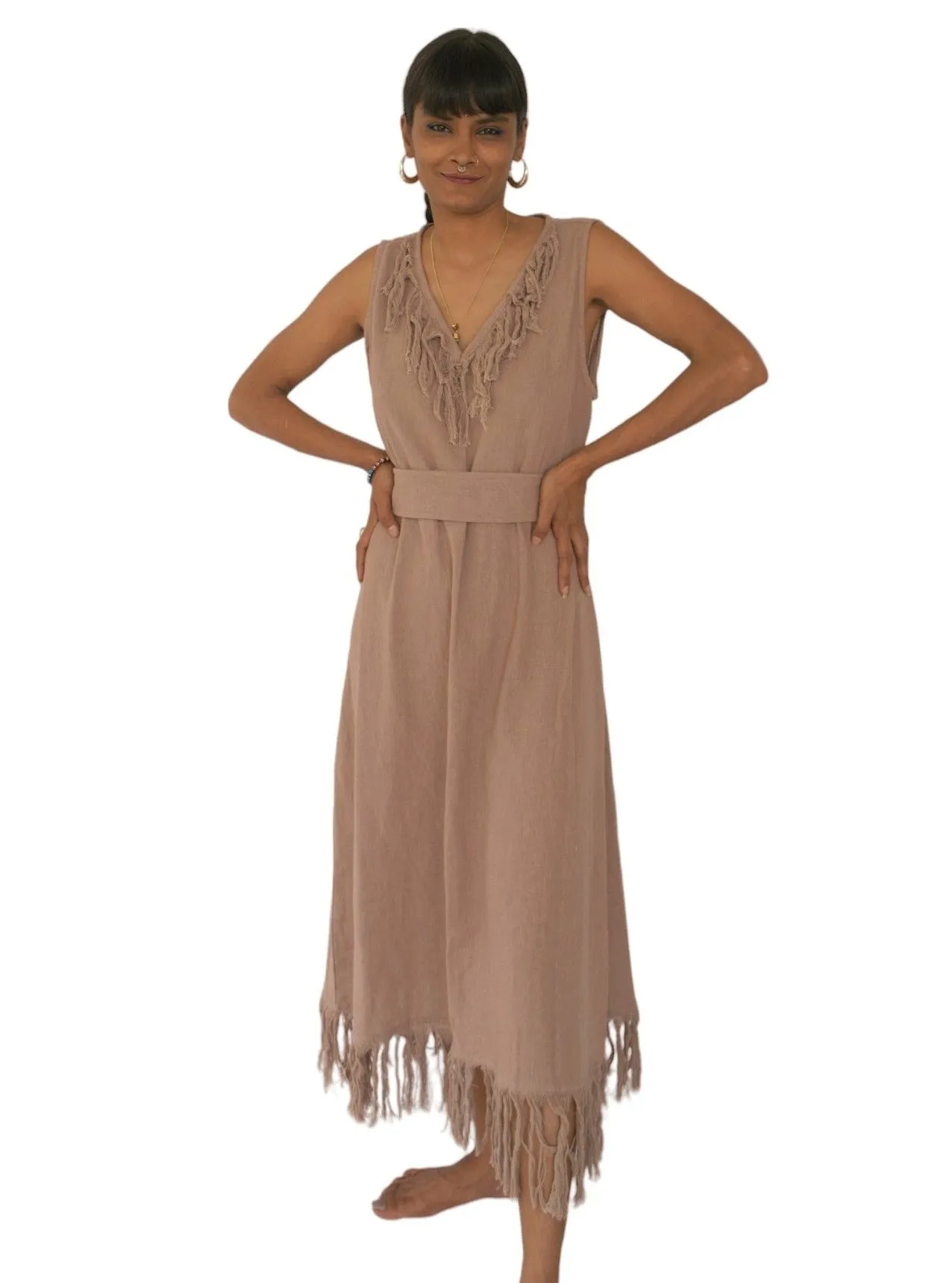 Organic Cotton Dusty Rose Fringe Dress