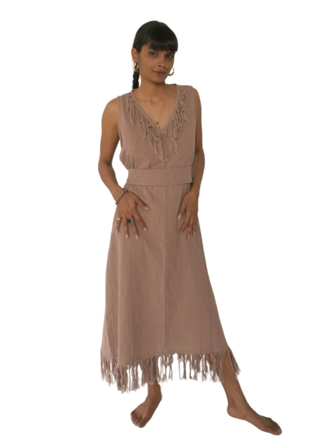 Organic Cotton Dusty Rose Fringe Dress