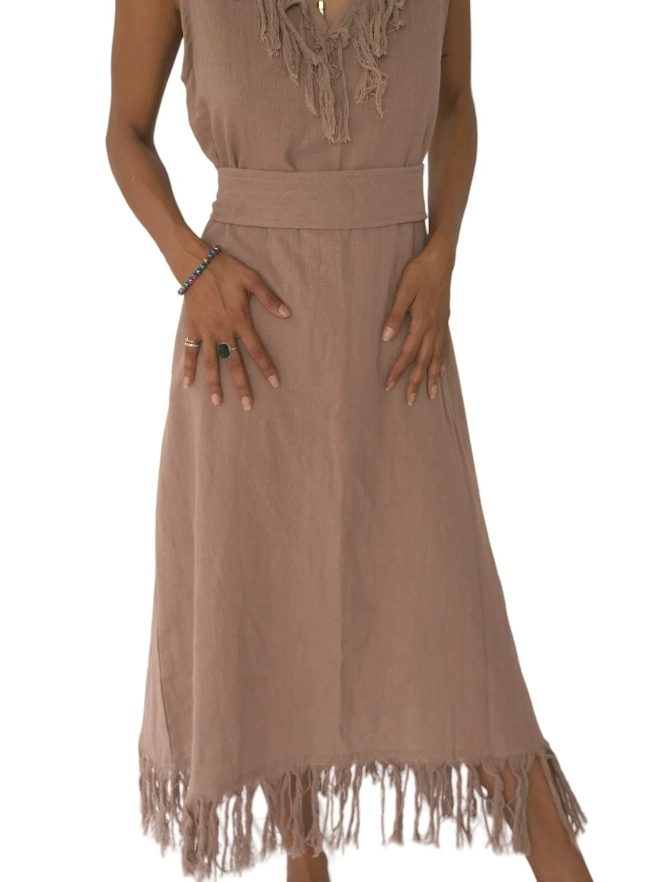 Organic Cotton Dusty Rose Fringe Dress