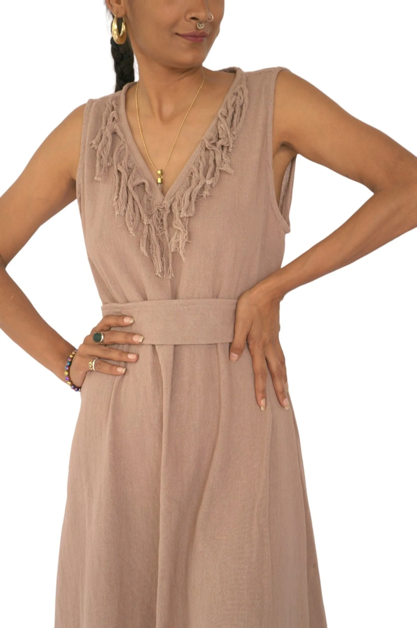 Organic Cotton Dusty Rose Fringe Dress