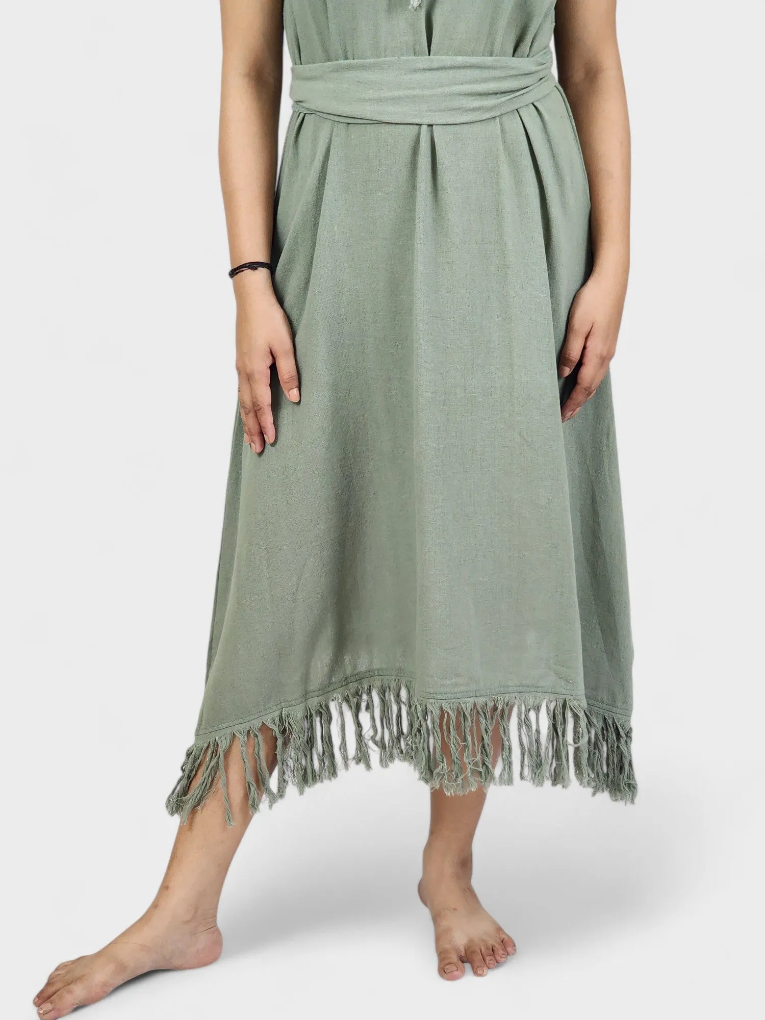 Organic Cotton Sage Fringe Dress (Open Back)