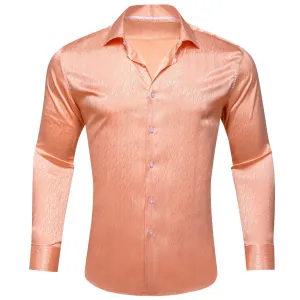 Pale Orange Novelty Silk Men's Long Sleeve Shirt