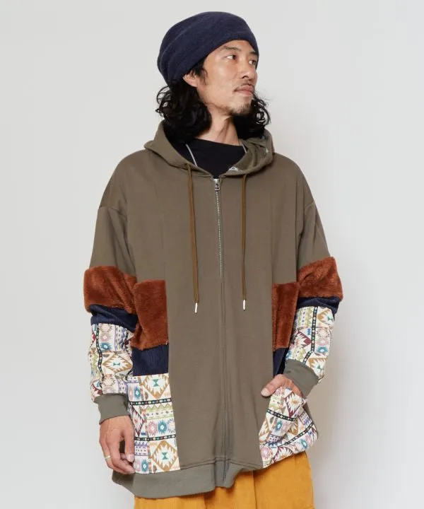 Patchwork Zip Up Hoodie