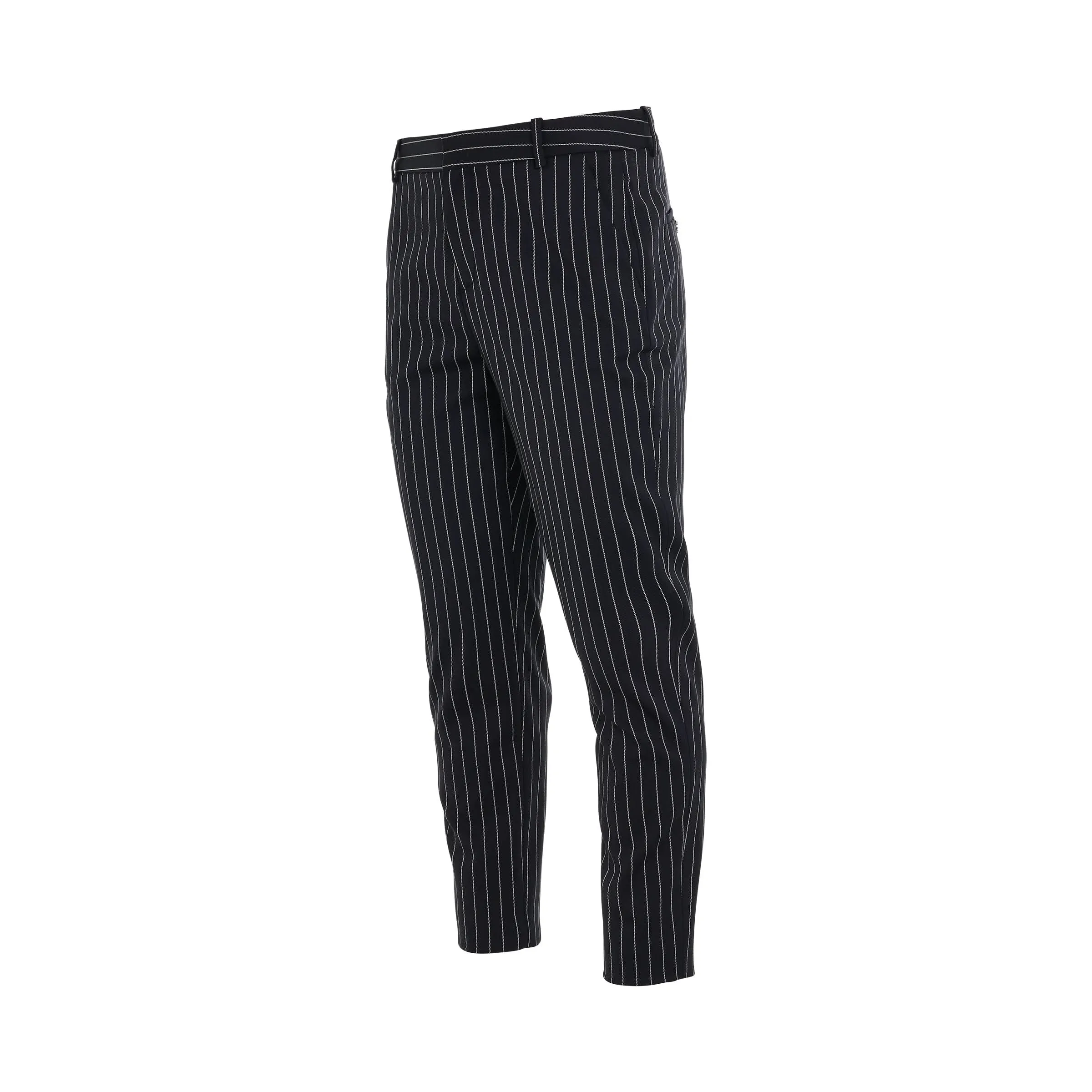 Pinestripe Wool Straight Pants in Marine