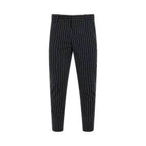 Pinestripe Wool Straight Pants in Marine