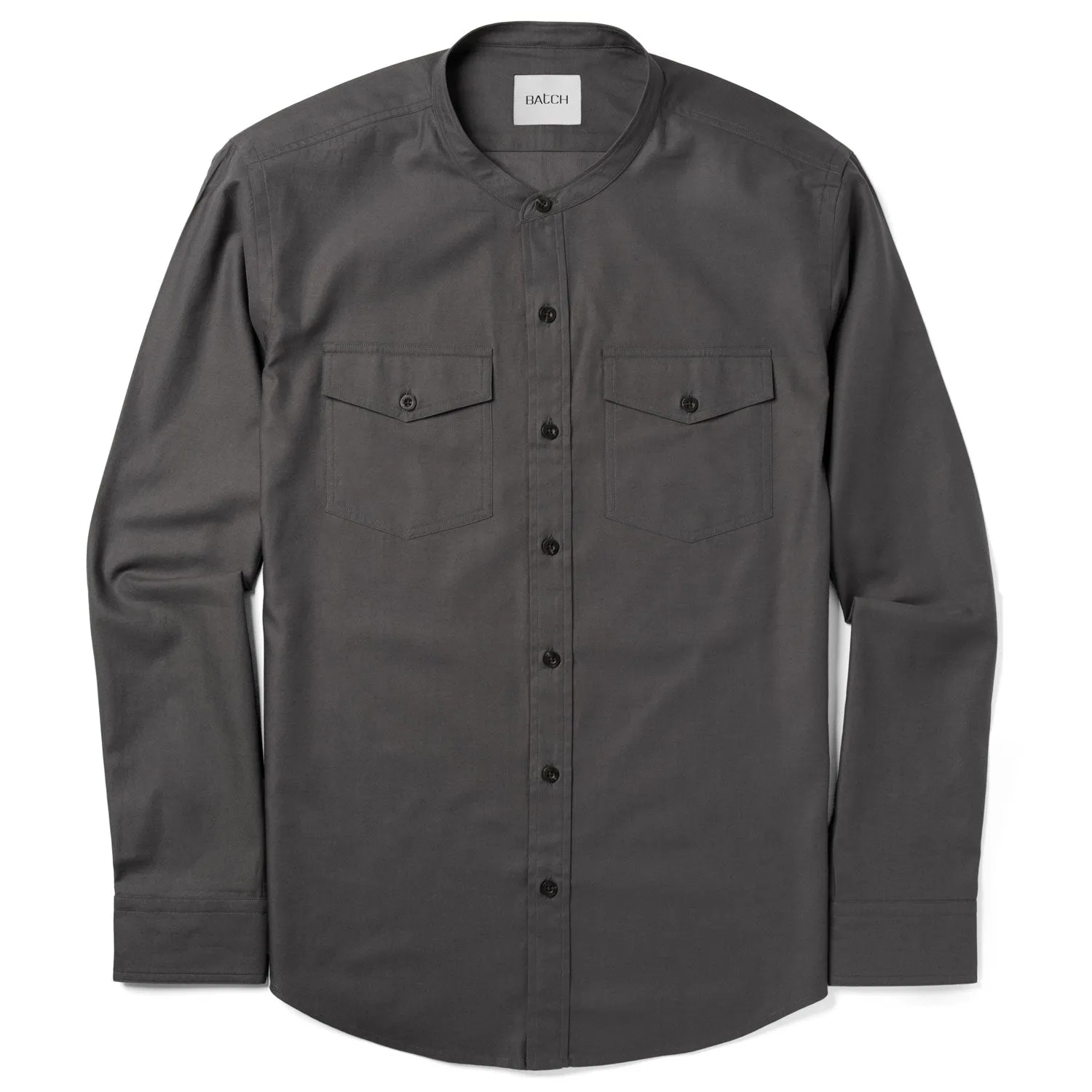 Pioneer Band Collar Utility Shirt – Slate Gray Mercerized Cotton