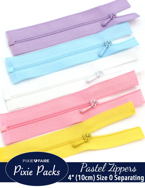 Pixie Packs 4" (10cm) Separating Zippers Pastel - Size 0