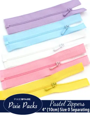 Pixie Packs 4" (10cm) Separating Zippers Pastel - Size 0