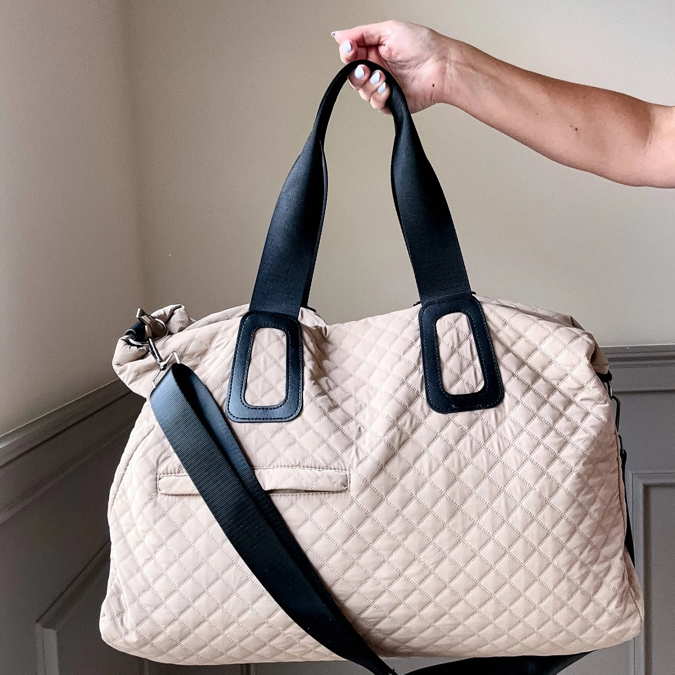 Quilted Weekender In Off White Or Beige