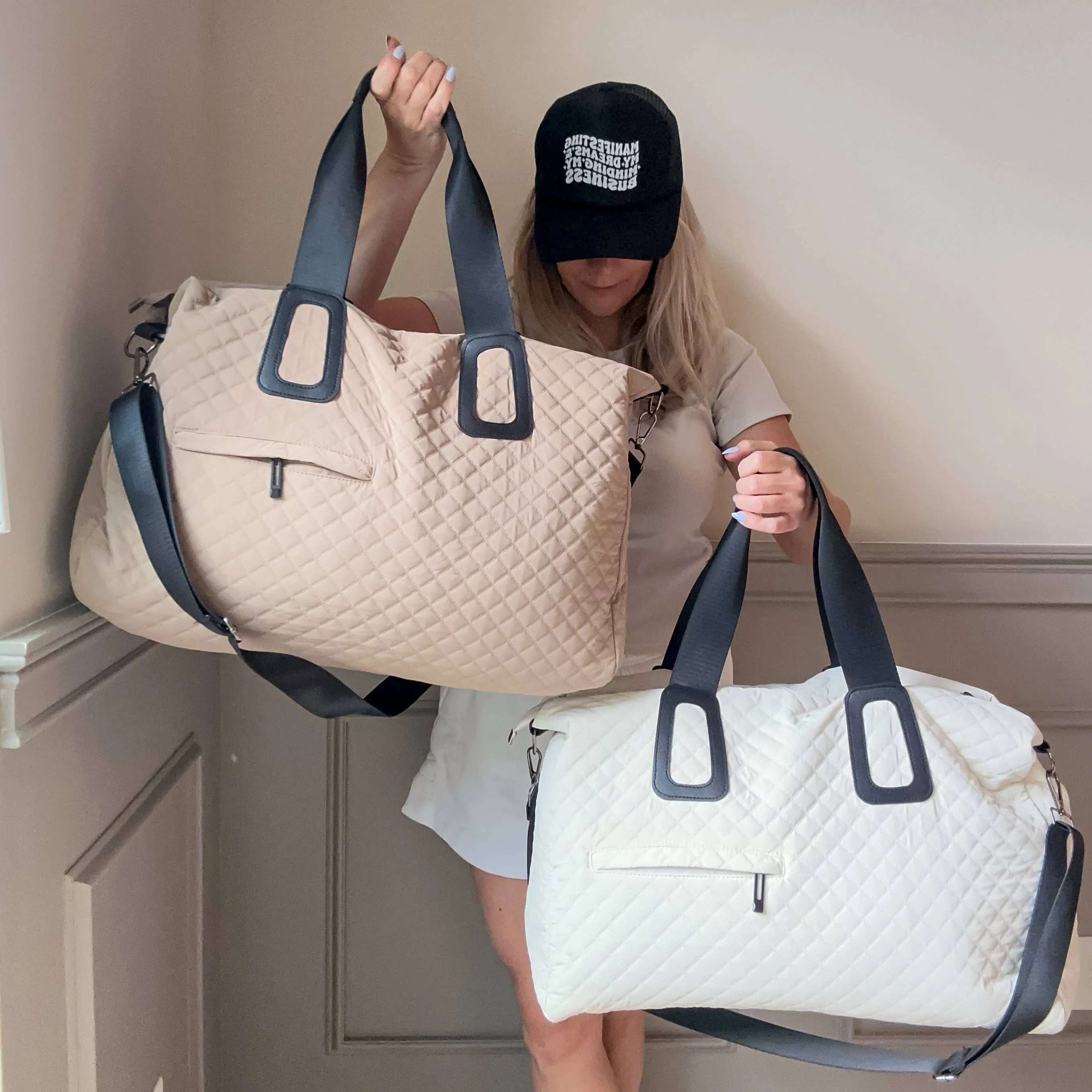 Quilted Weekender In Off White Or Beige