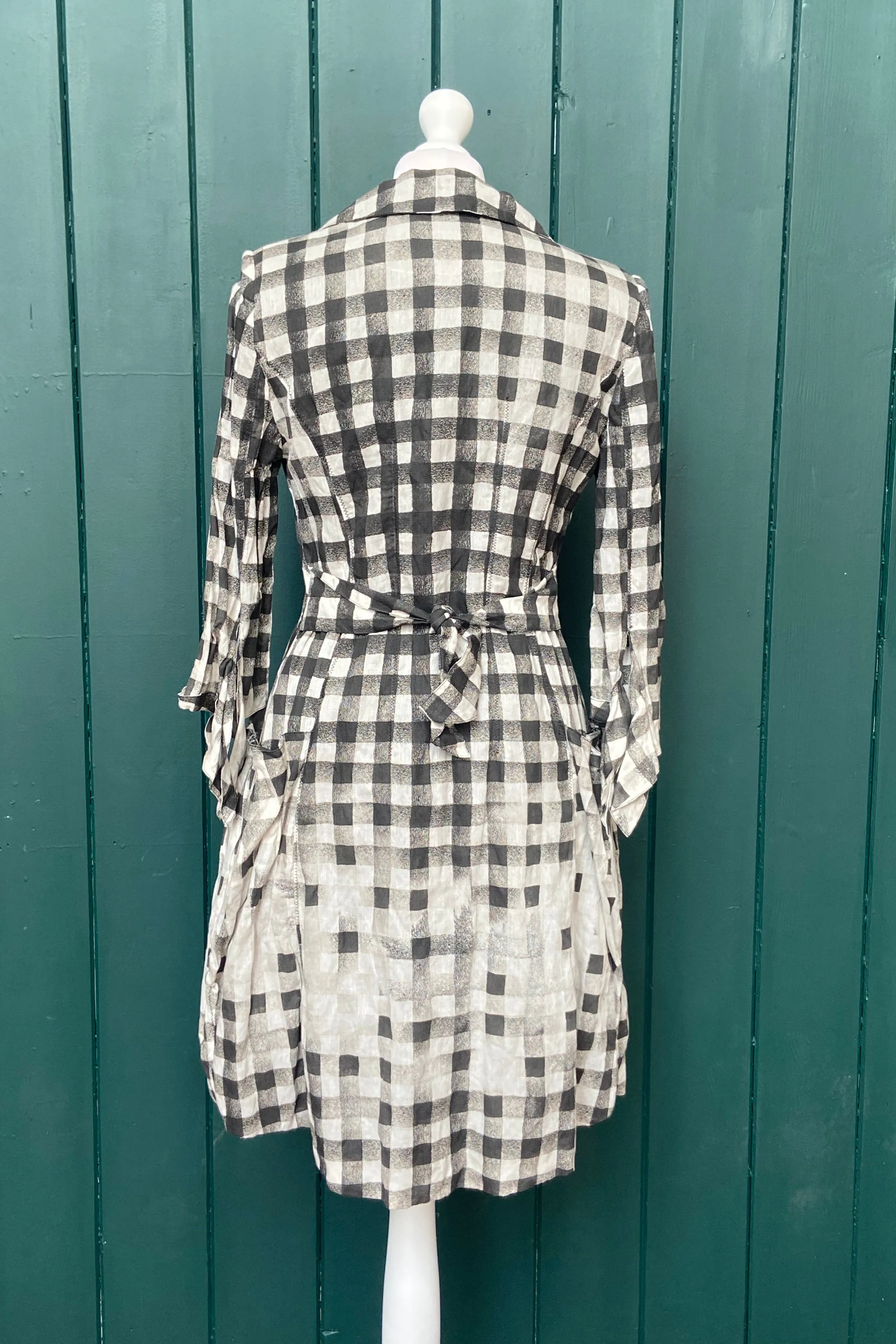 Re-Wear Vivi Black & White Checker Print Dress with Padded Shoulders