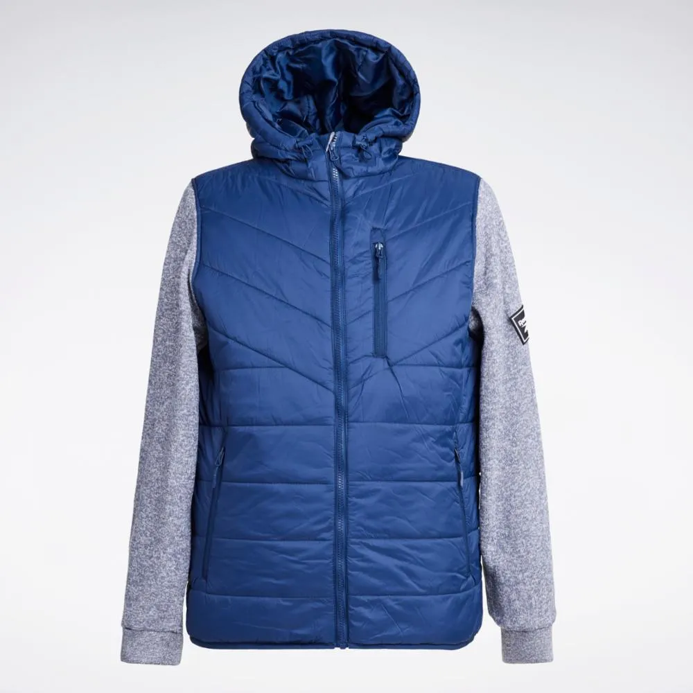 Reebok Apparel Men Hybrid Puffer Vest Jacket VECTOR NAVY/PURE GREY HEATHER