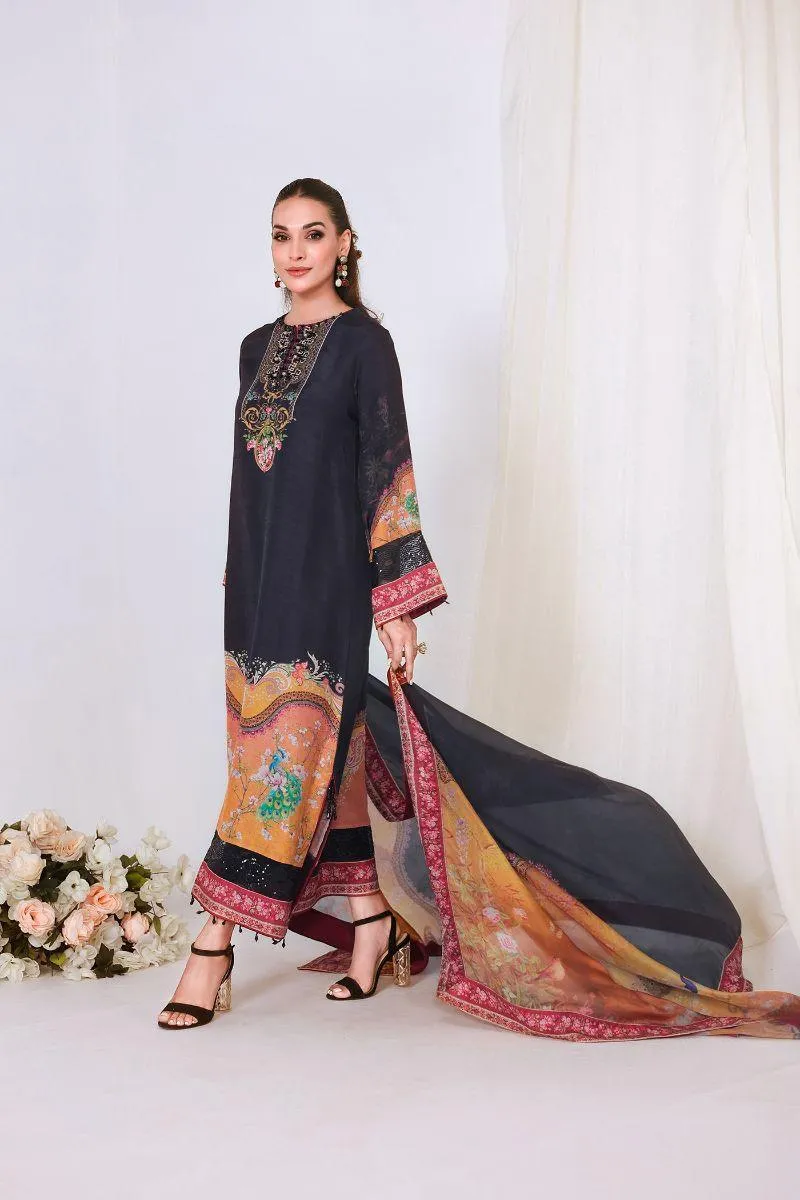 Reema Ahsan - SIREN - Korean raw silk  - Black  - 3 Piece