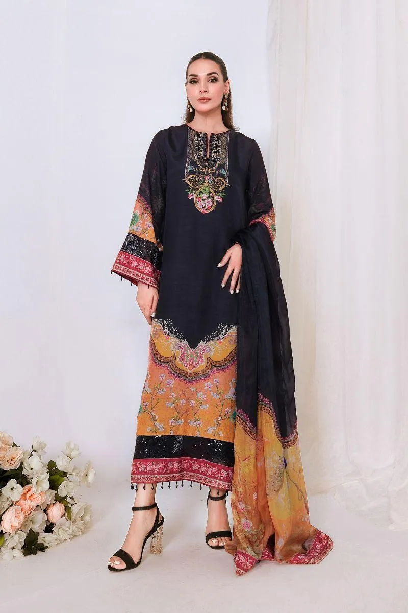 Reema Ahsan - SIREN - Korean raw silk  - Black  - 3 Piece