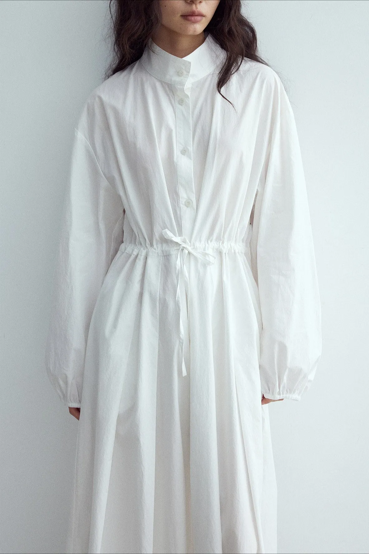 Relaxed stand collar waisted shirt dress coat | 3 color