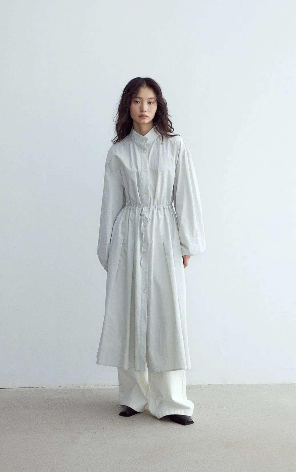 Relaxed stand collar waisted shirt dress coat | 3 color