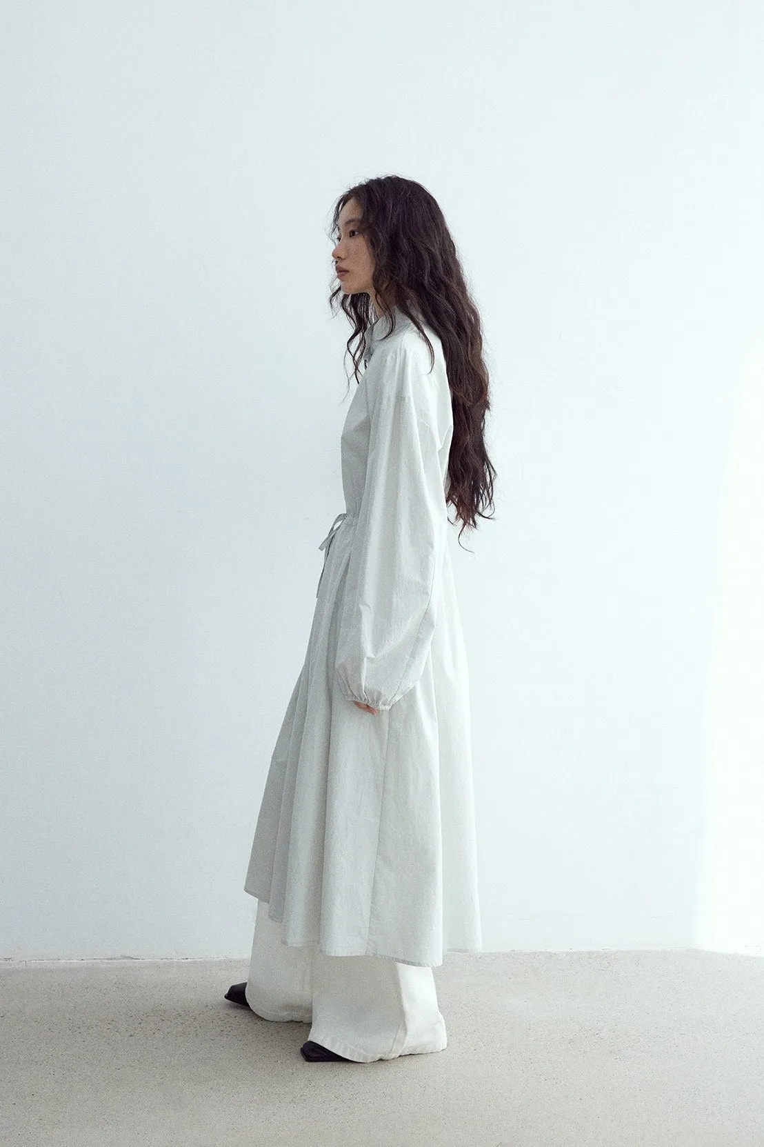 Relaxed stand collar waisted shirt dress coat | 3 color