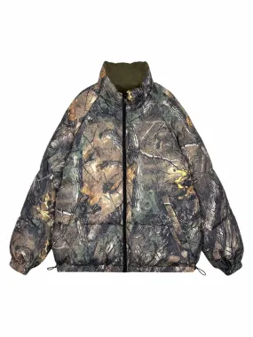 Reversible Camouflage Stand Collar Puffer Jacket