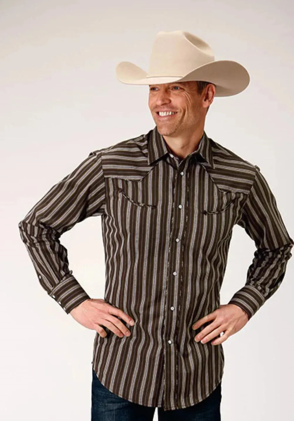 Roper Chocolate Stripe (Brown) - Men's Western Shirt