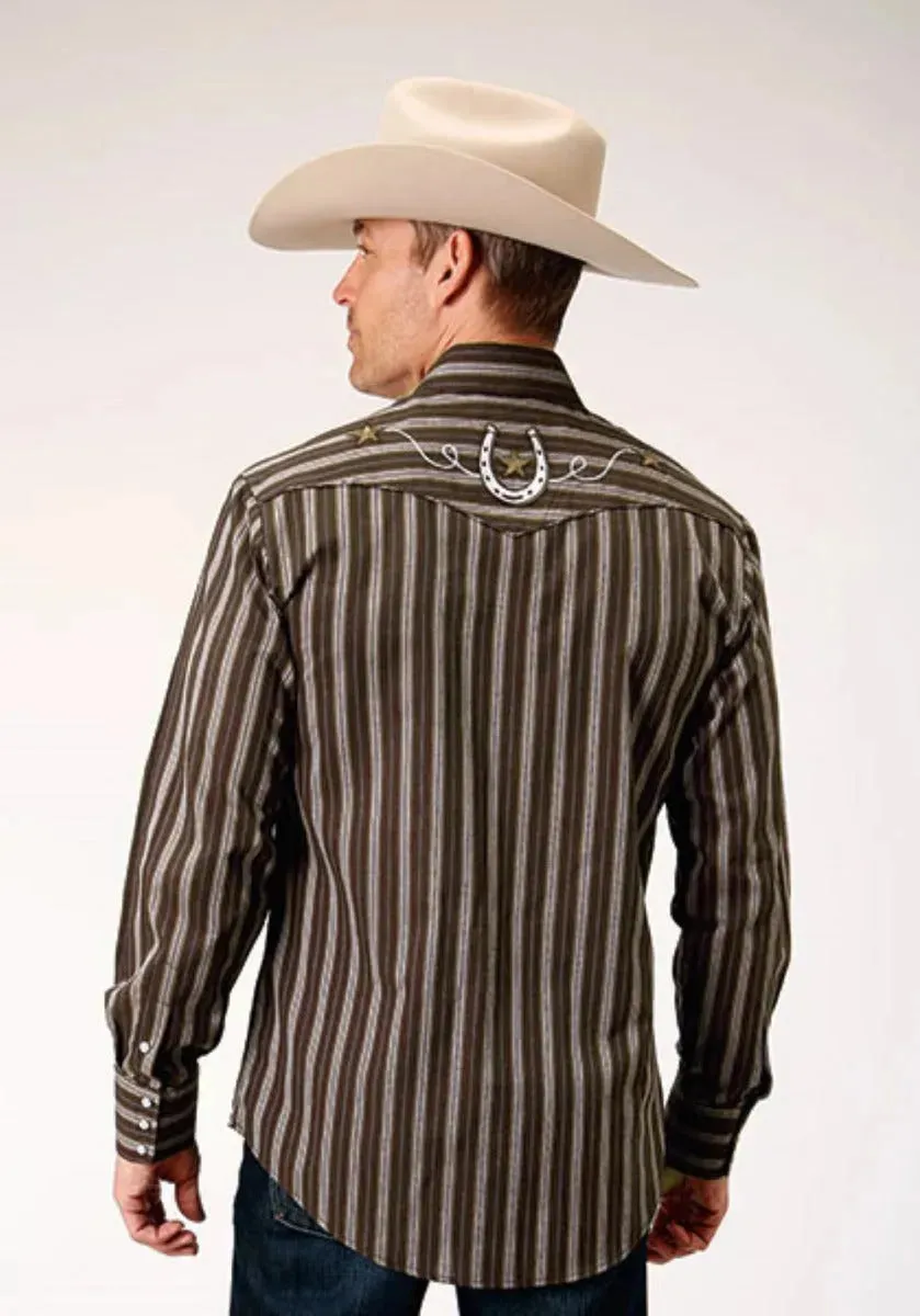 Roper Chocolate Stripe (Brown) - Men's Western Shirt