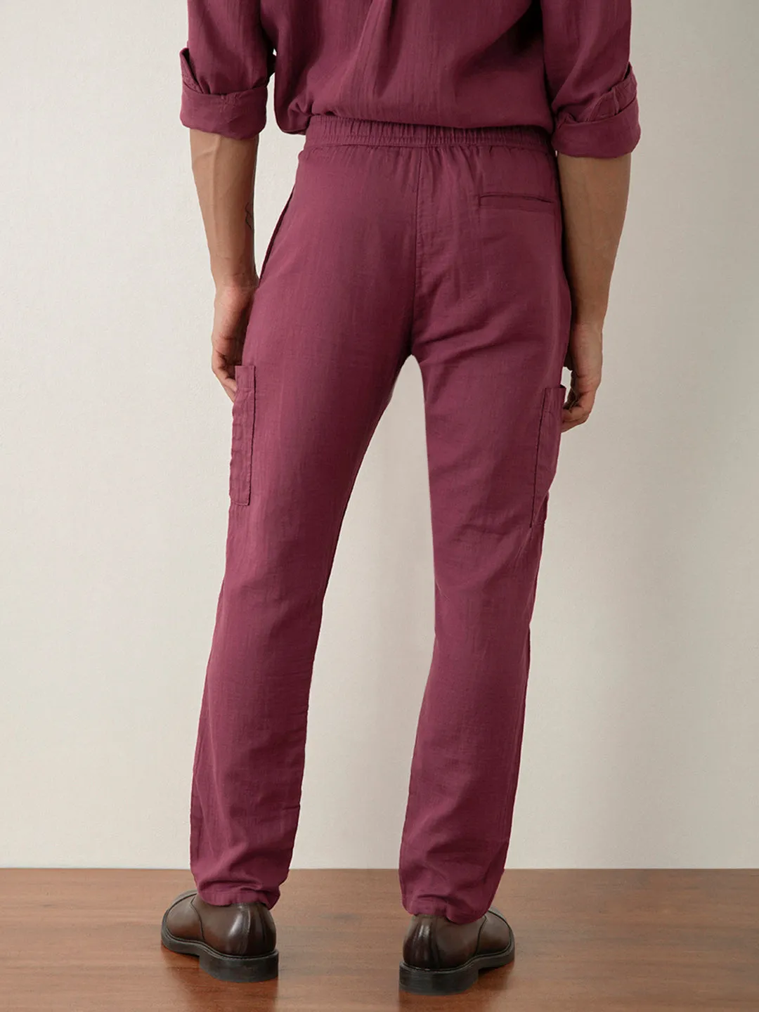 Rust Plain Cotton Loose Pant