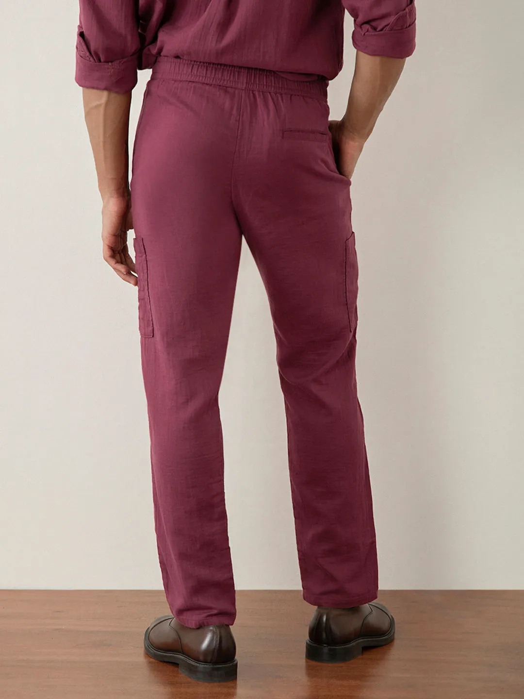 Rust Plain Cotton Loose Pant