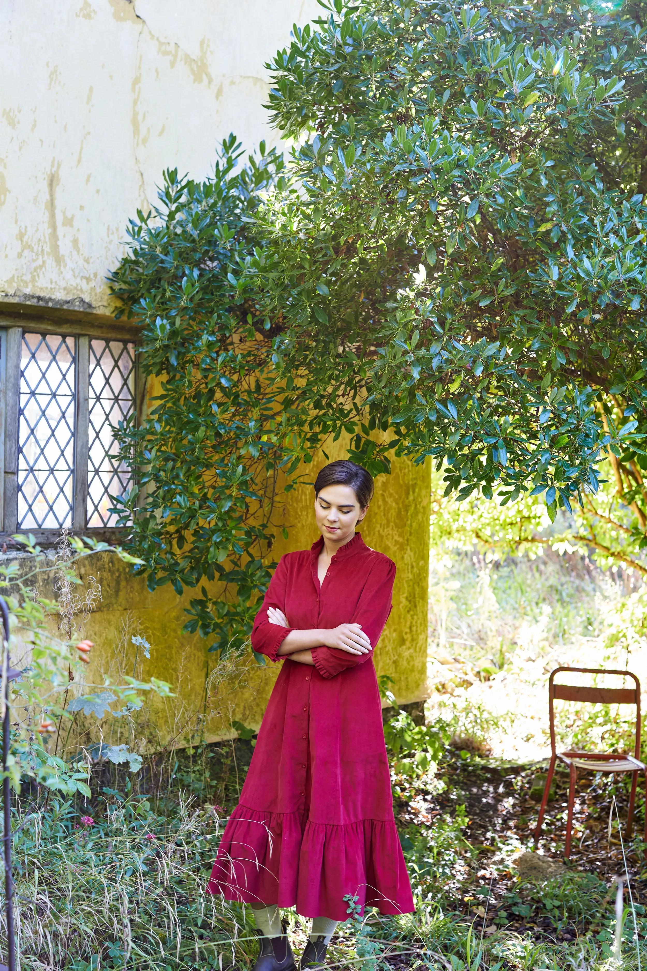 Saltaire Shirt Dress in Red Corduroy