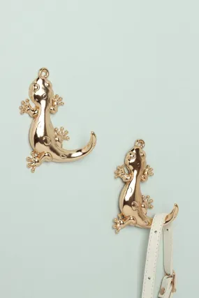 Set Of Two Gold Lizard Wall Coat Organizer Coat Hooks