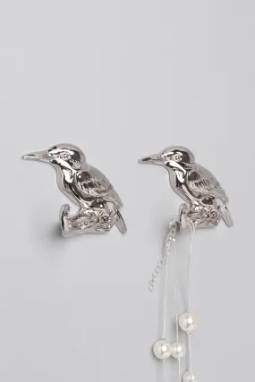 Set Of Two Silver Birds Wall Coat Organizer Coat Hooks