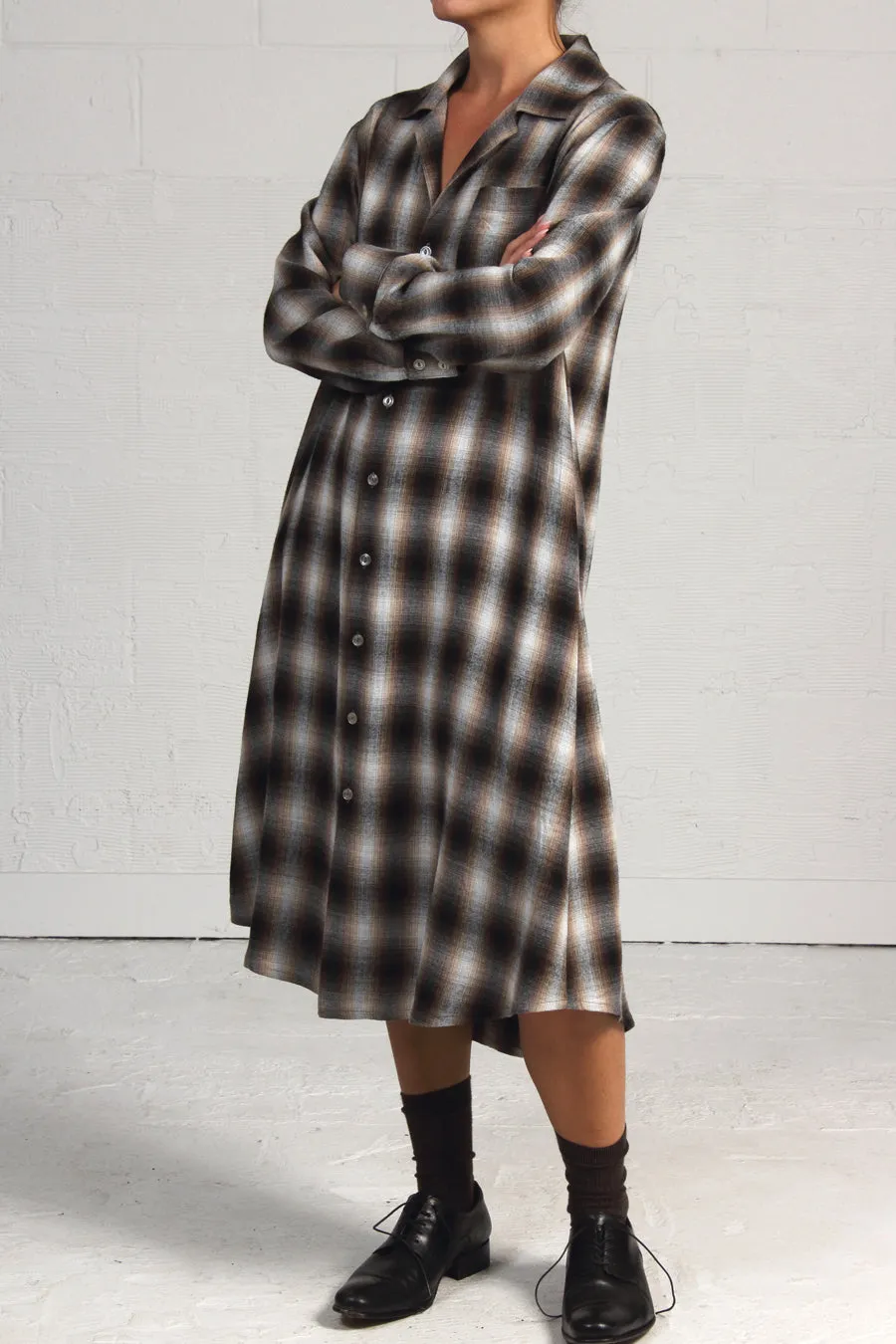 Shadow Plaid Brother's Shirt Dress