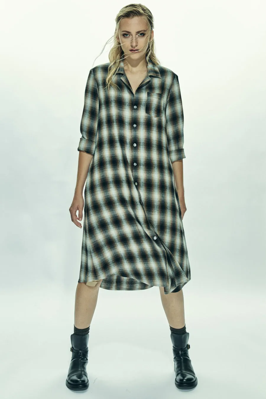 Shadow Plaid Brother's Shirt Dress