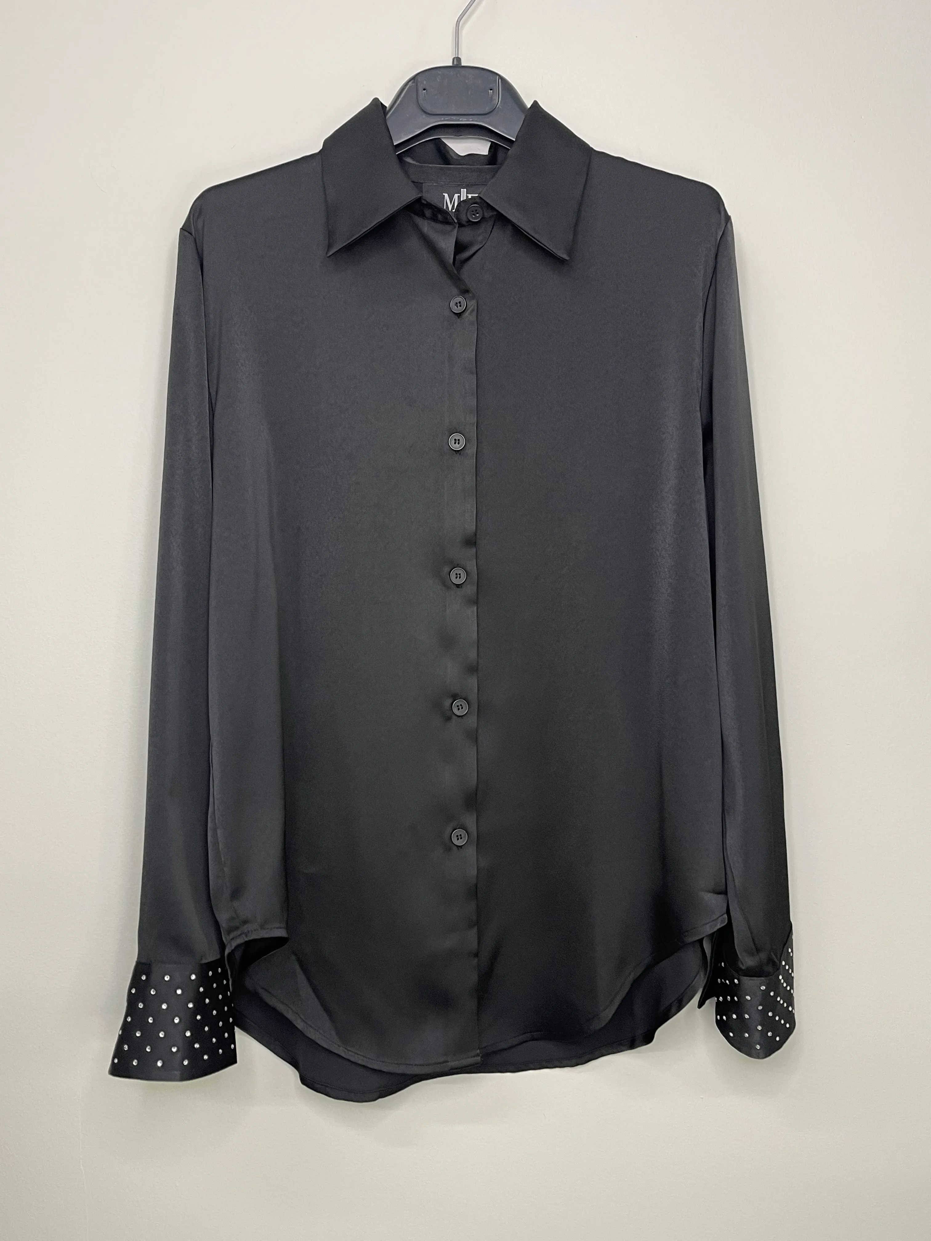 Shirt, Silky Black, Gunmetal Love Repeater w/ Waterfall Cuffs