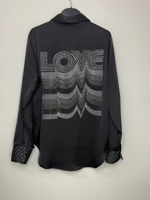 Shirt, Silky Black, Gunmetal Love Repeater w/ Waterfall Cuffs