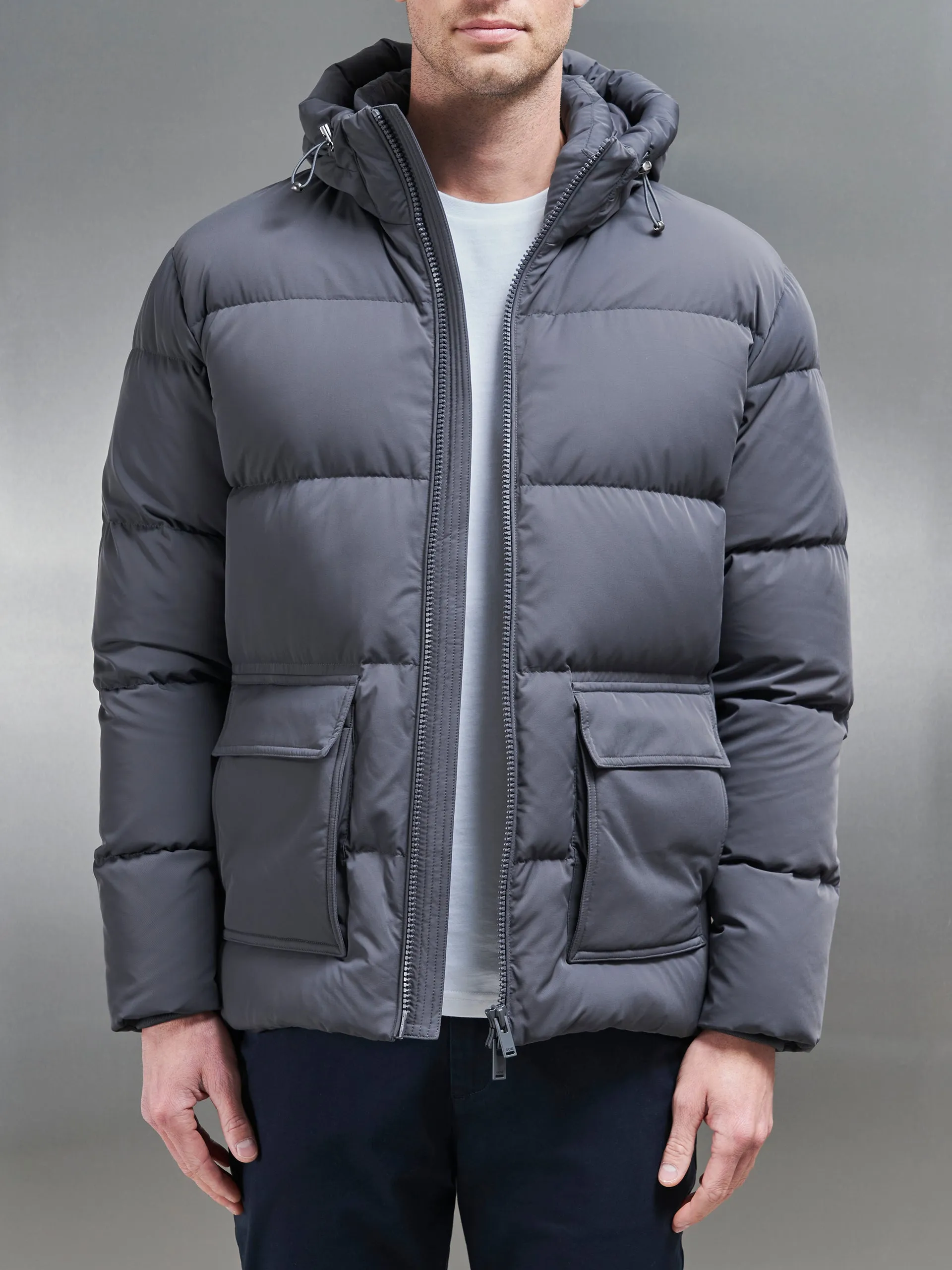 Short Down Parka in Grey