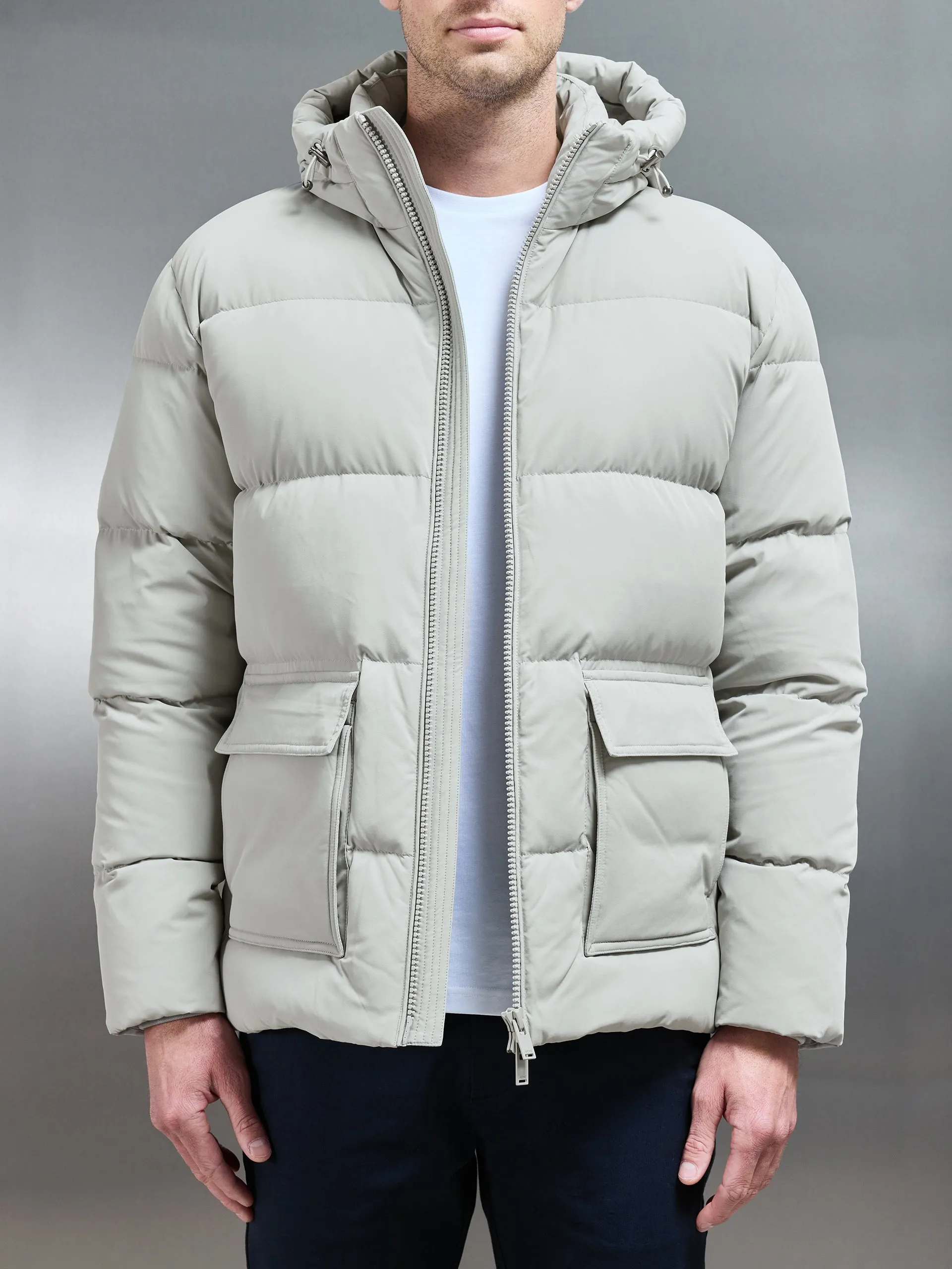 Short Down Parka in Stone