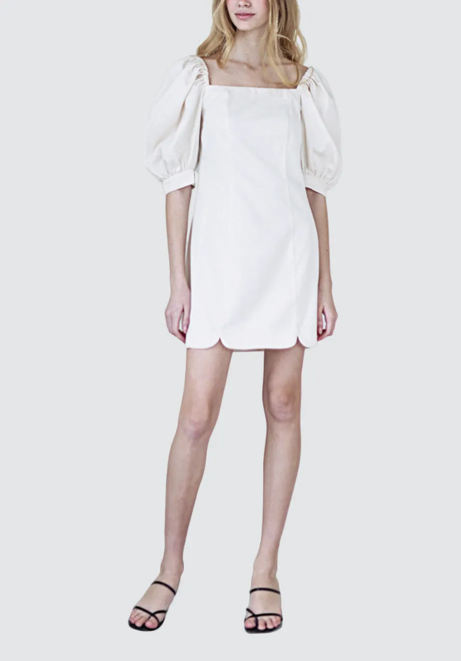 Short Organic Cotton Dress with Voluminous Sleeves